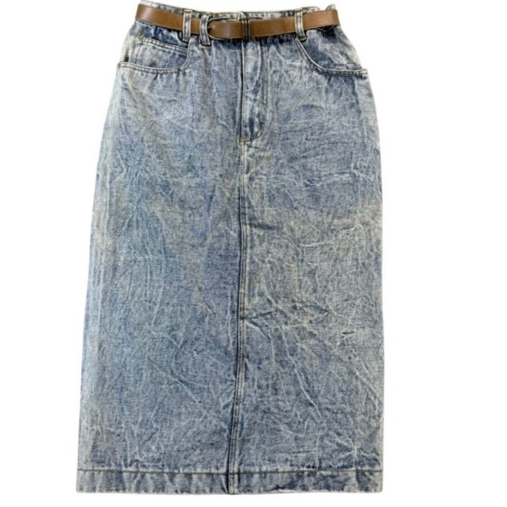 Vintage Jordache Acid Wash Denim Pencil Midi Skirt High Blue Womens 11 80s 90s‎
